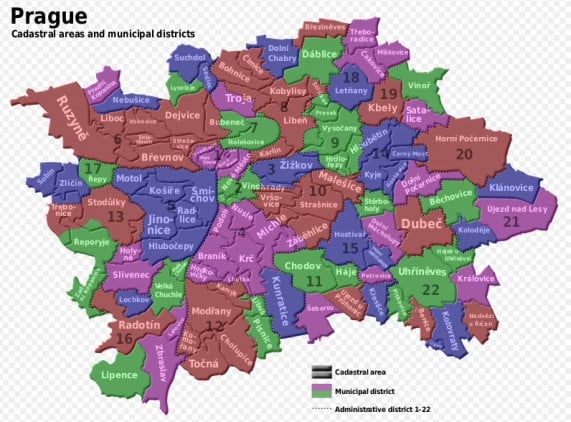 Carte des quartiers de Prague