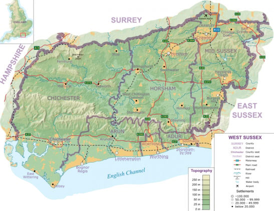 West Sussex Karte