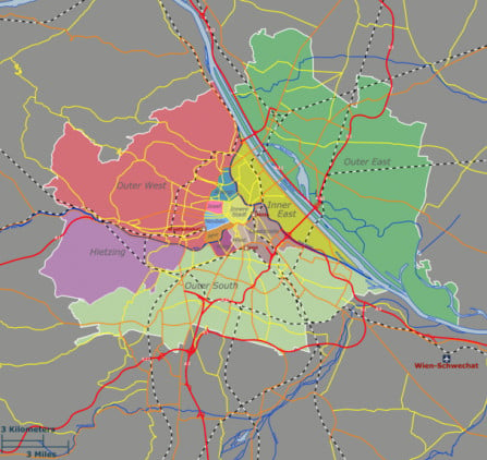 Carte des quartiers de Vienne