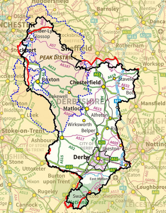 Carte des districts du Derbyshire