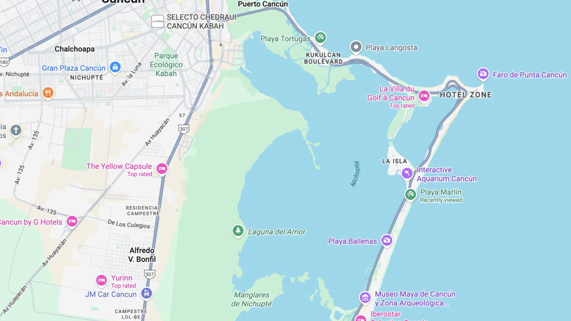 Carte des quartiers de Cancún