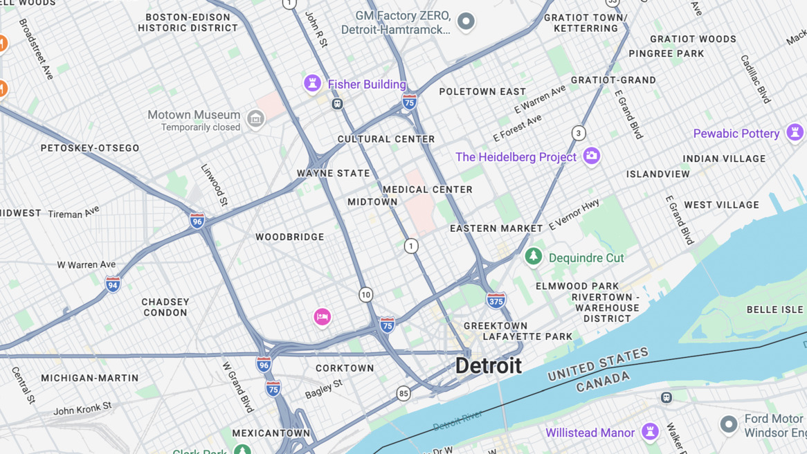 Karte von Zentralaus Detroit