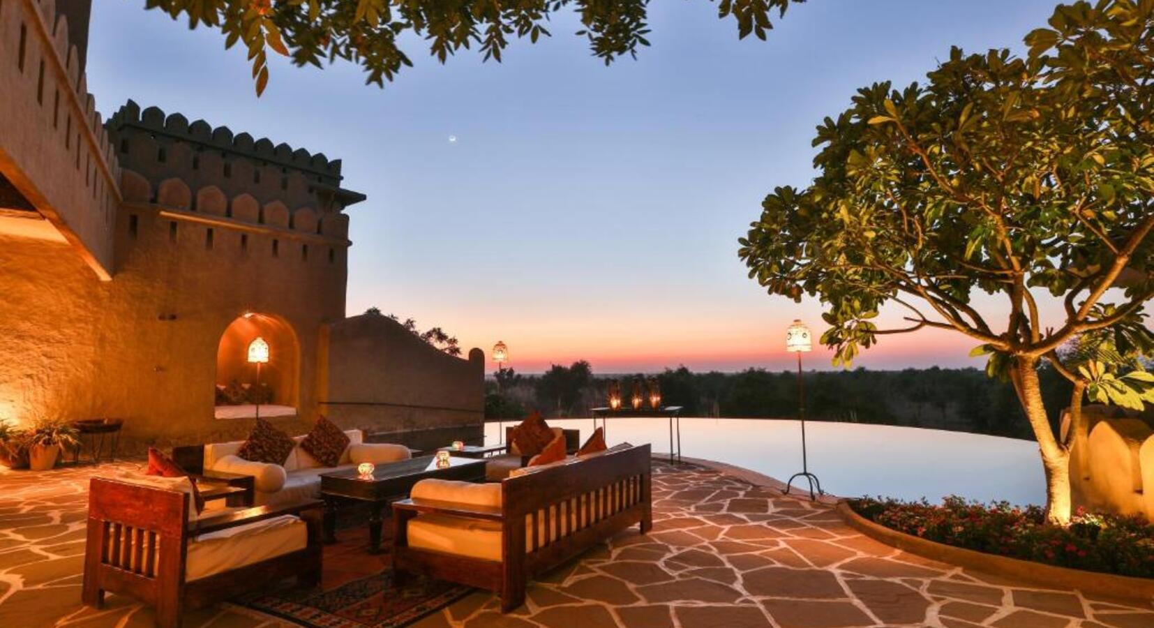 Poolside Seating at Night