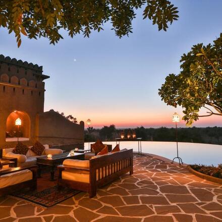 Poolside Seating at Night