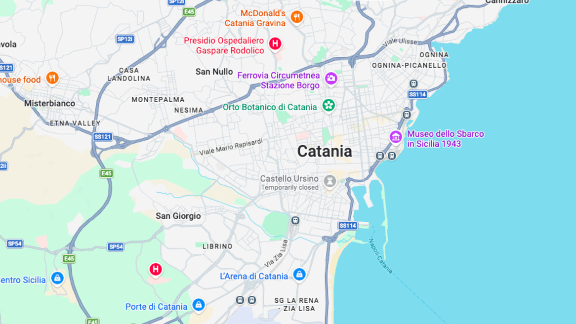 Quartieri di Catania via Google maps