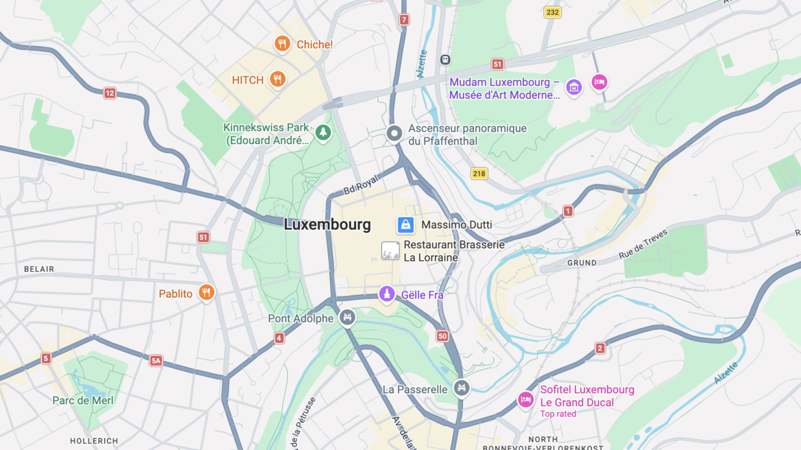 Mapa del centro de Luxemburgo