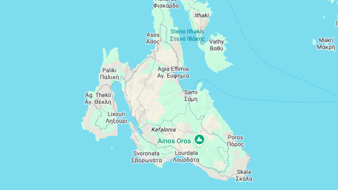 Kefalonia's neighbourhoods via Google maps
