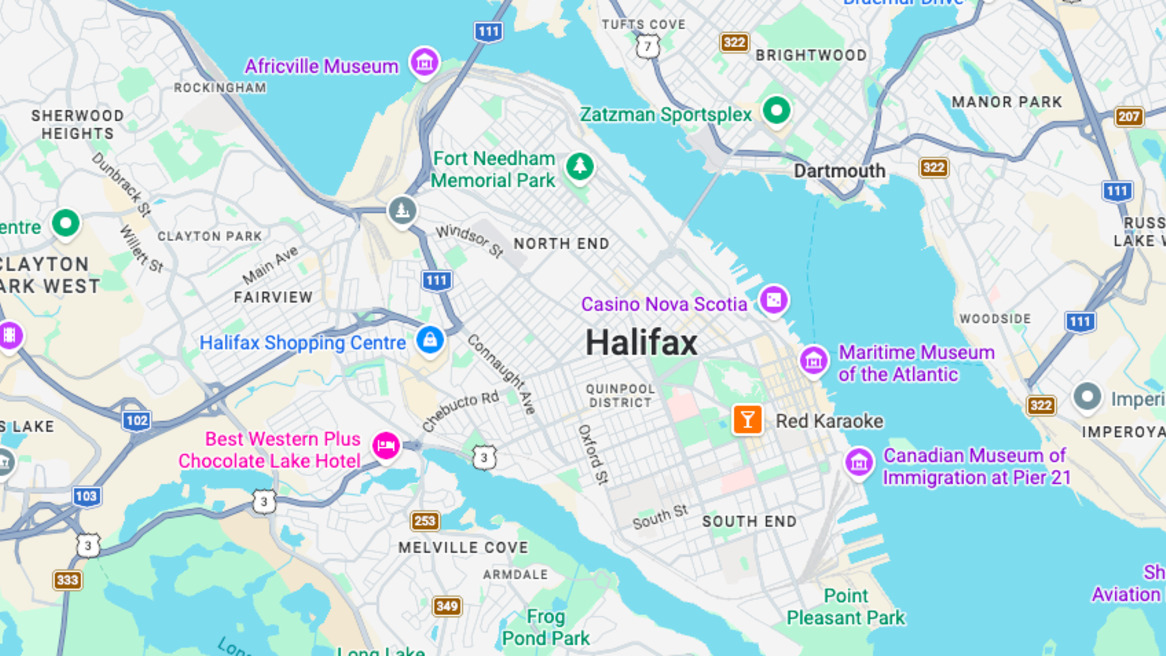 Halifax NS's neighbourhoods via Google maps