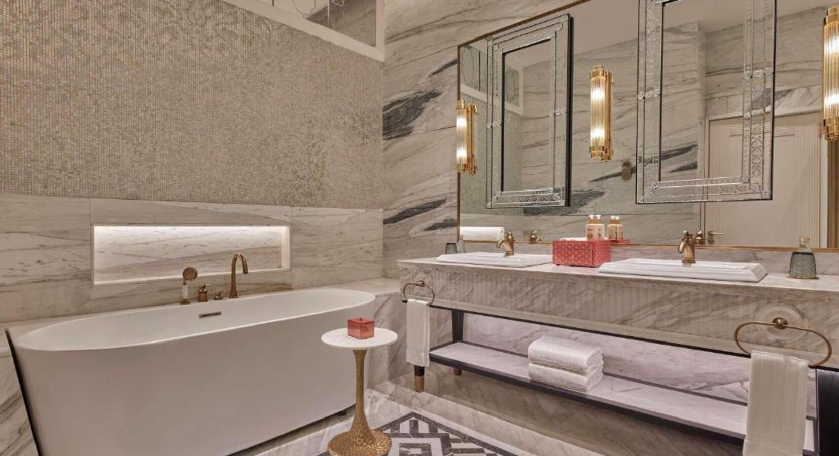 Marble Bathroom with Tub 