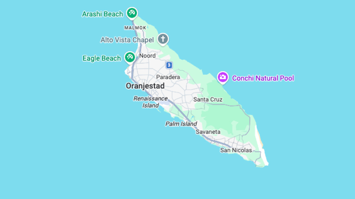 Los barrios de Aruba vía Google Maps