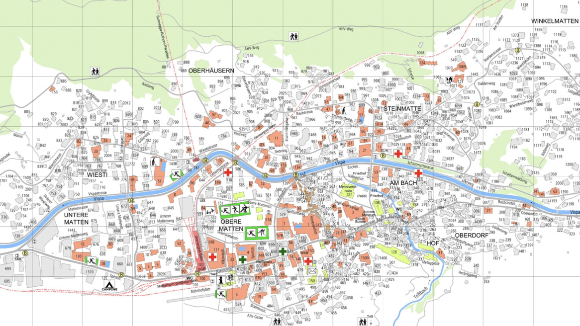 Carte des quartiers de Zermatt