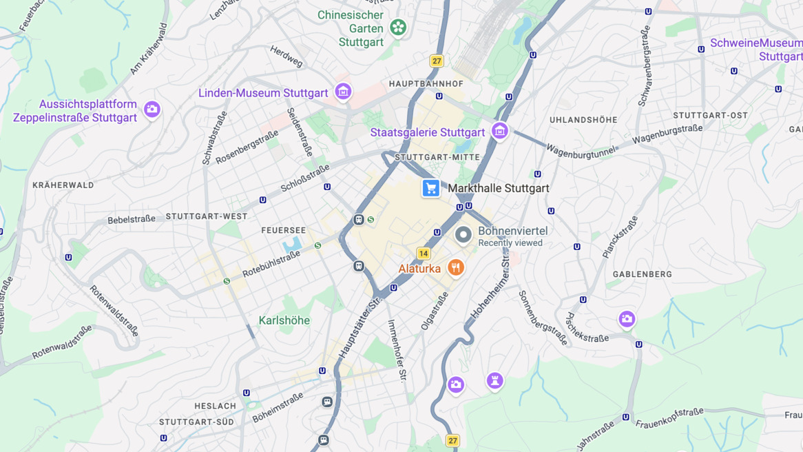Zentrales Stuttgart über GoogleMaps