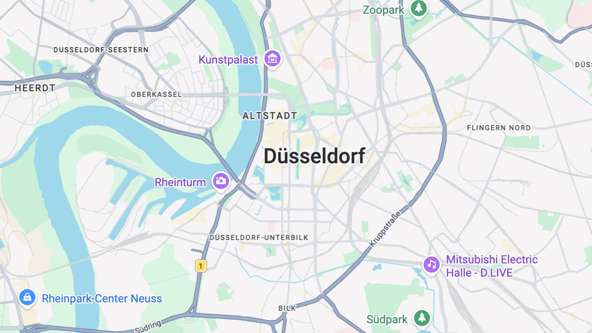 GoogleMaps map of central Düsseldorf