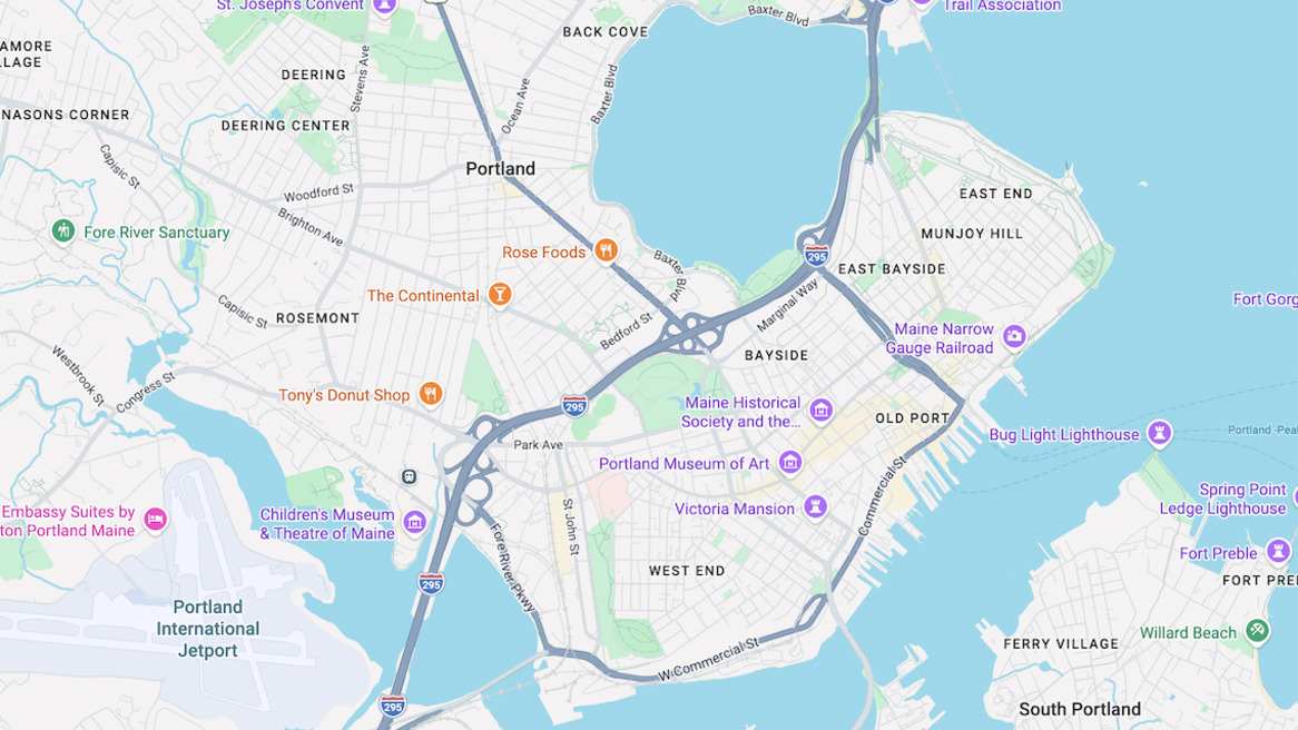 Google Map of central Portland, Maine