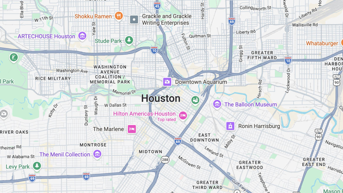 Mapa de los barrios centrales de Houston