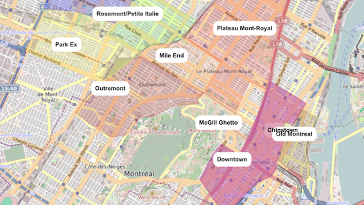 Neighbourhood map of Montreal