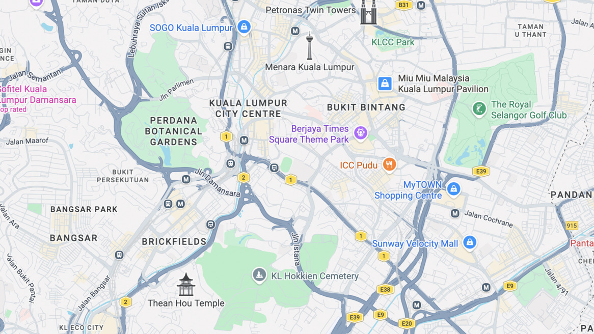 Central Kuala Lumpur via Google Maps