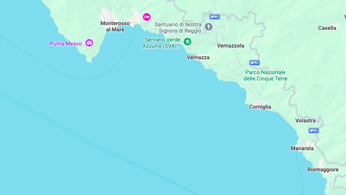 Stadtteile der Cinque Terre auf Google Maps