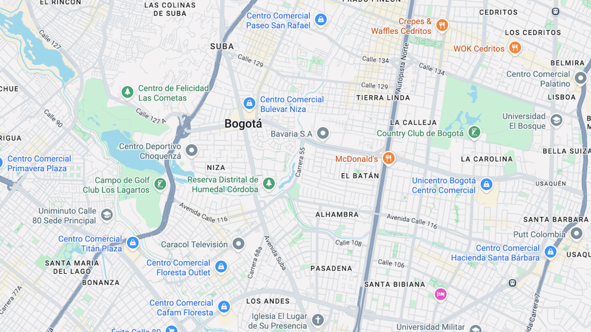 Carte du centre de Bogotá