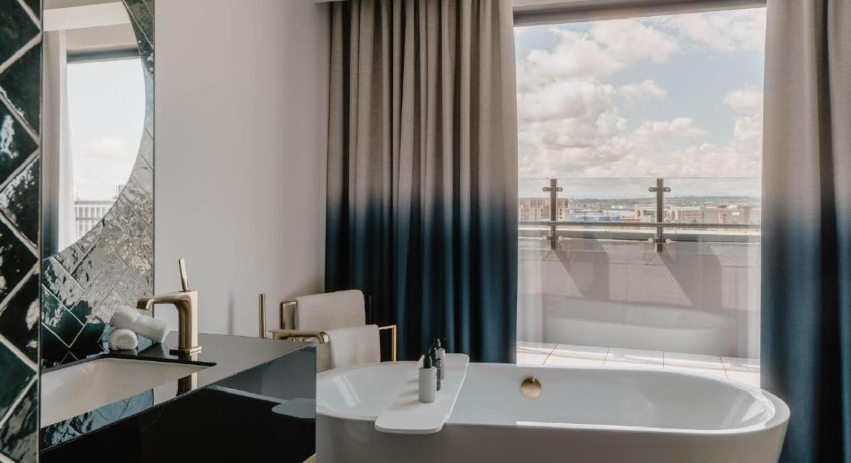 Bathroom with dock view 