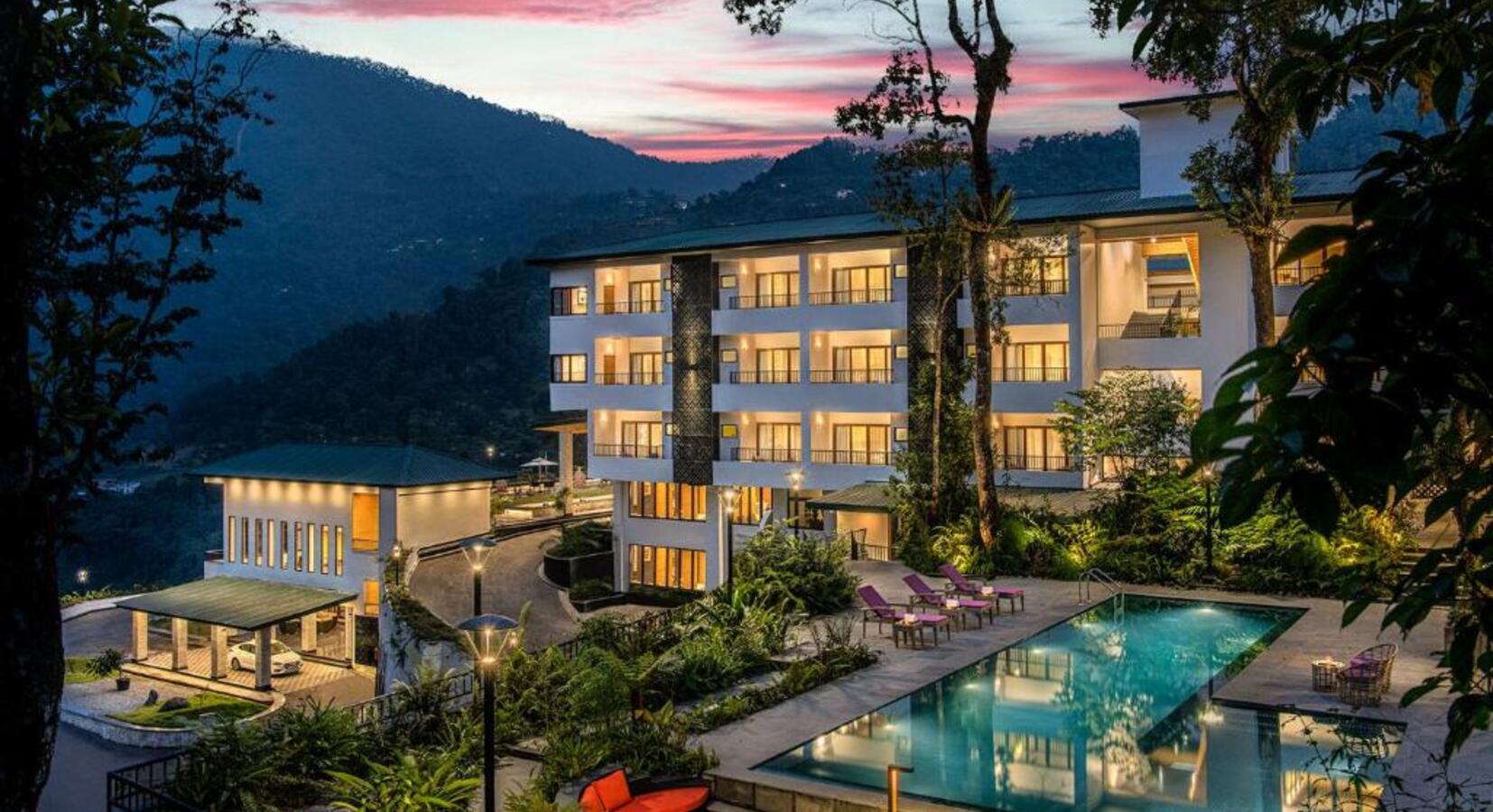 Exterior with Pool at Night