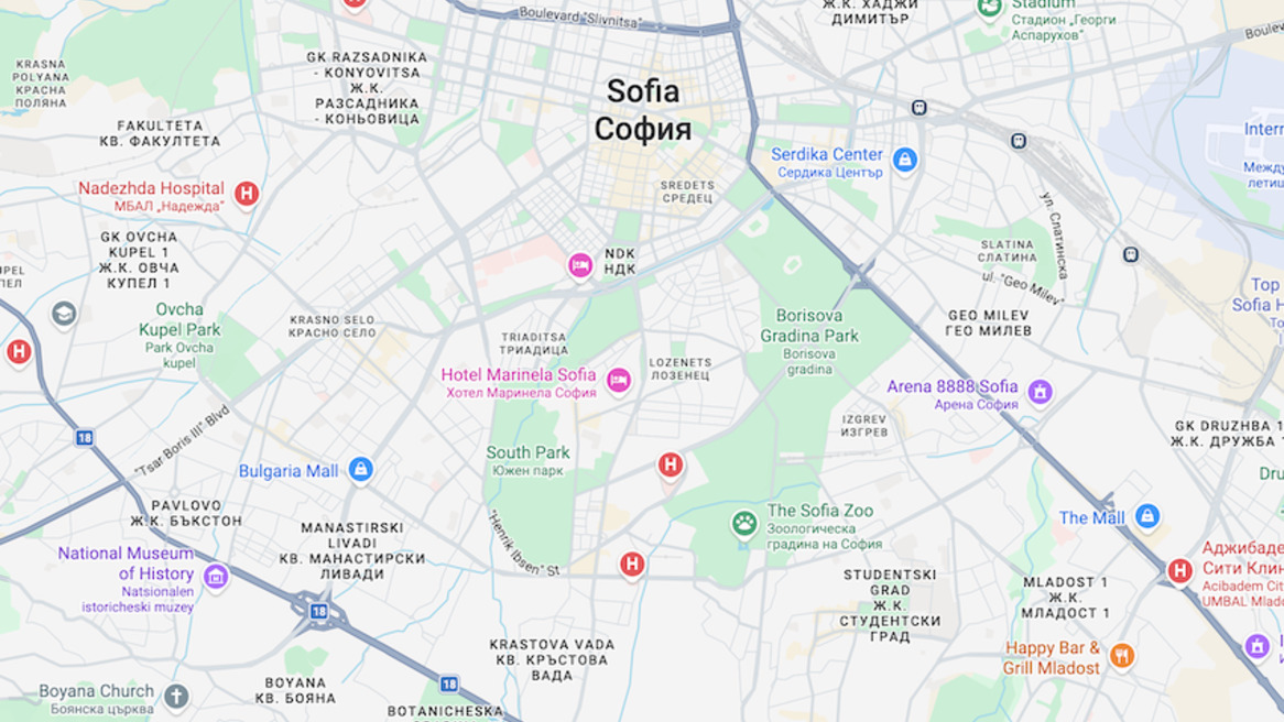 Karte von Sofia, über Google Maps