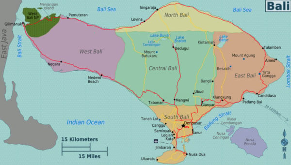Bali Städte und Zentren Karte