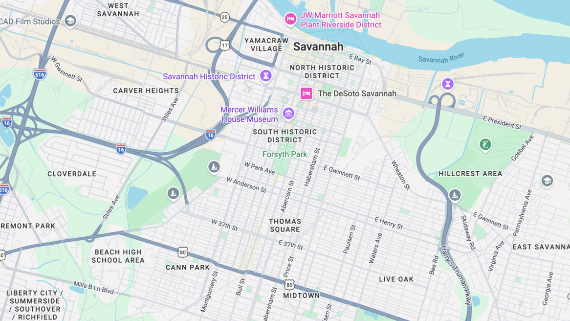 Mapa del centro de Savannah