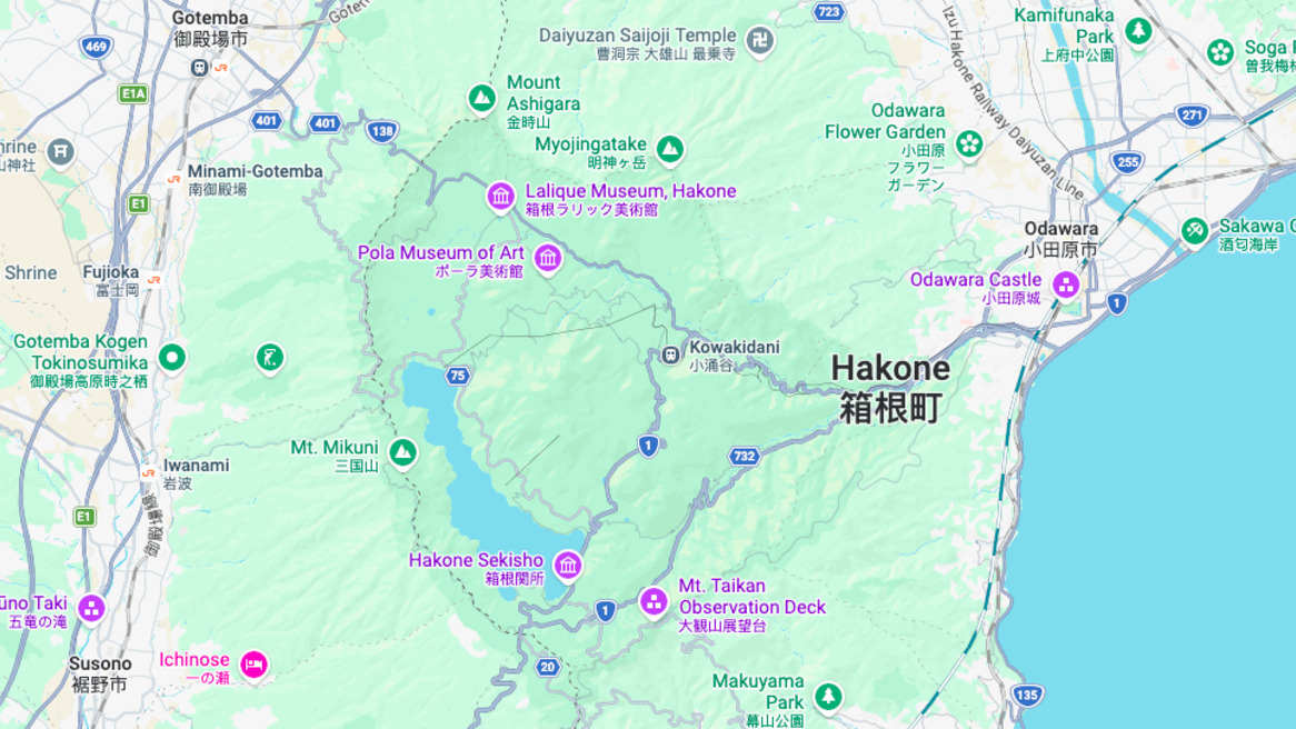 Vecindarios de Hakone vía Google maps