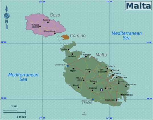 Map pf Malta's Towns and Regions