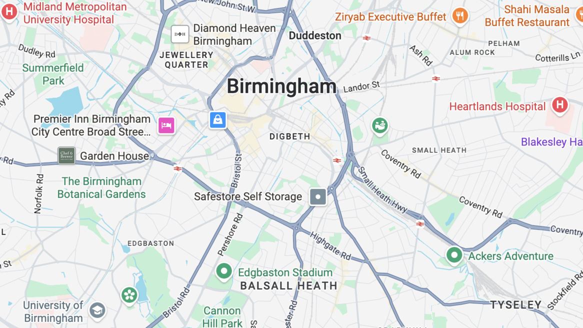 Map of Birmingham's central area