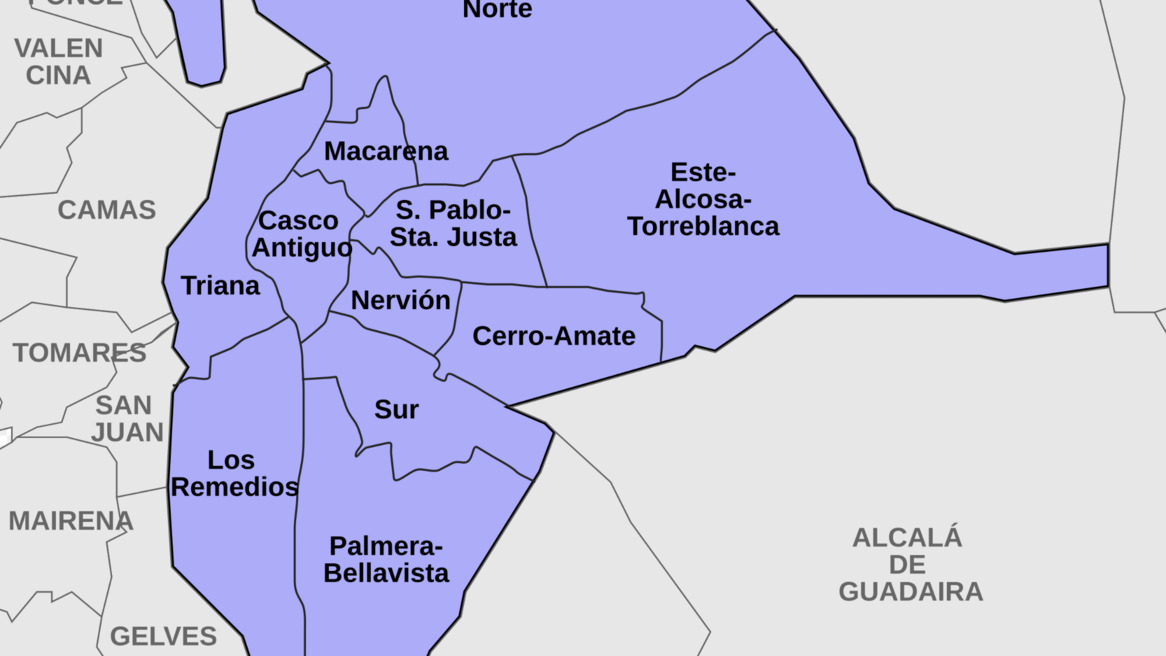 Neighbourhood map of Seville