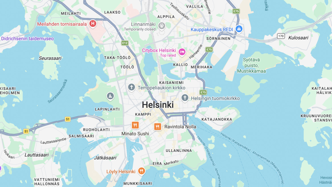 Map of central Helsinki