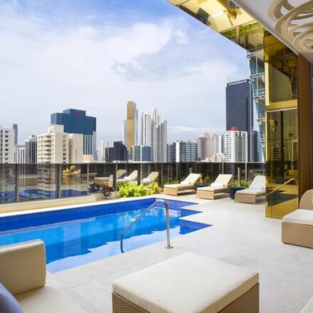 Take a dip while surrounded by immense urban architecture