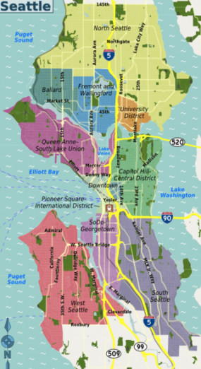 Carte des quartiers de Seattle