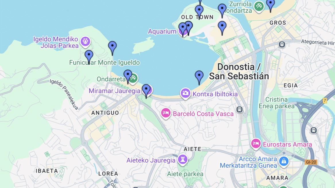 Mapa de los barrios de San Sebastián