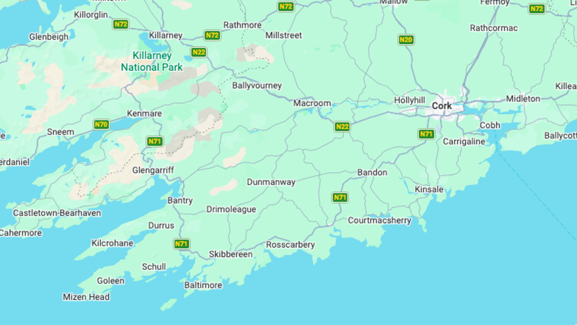 Quartieri della Contea di Cork via Google Maps